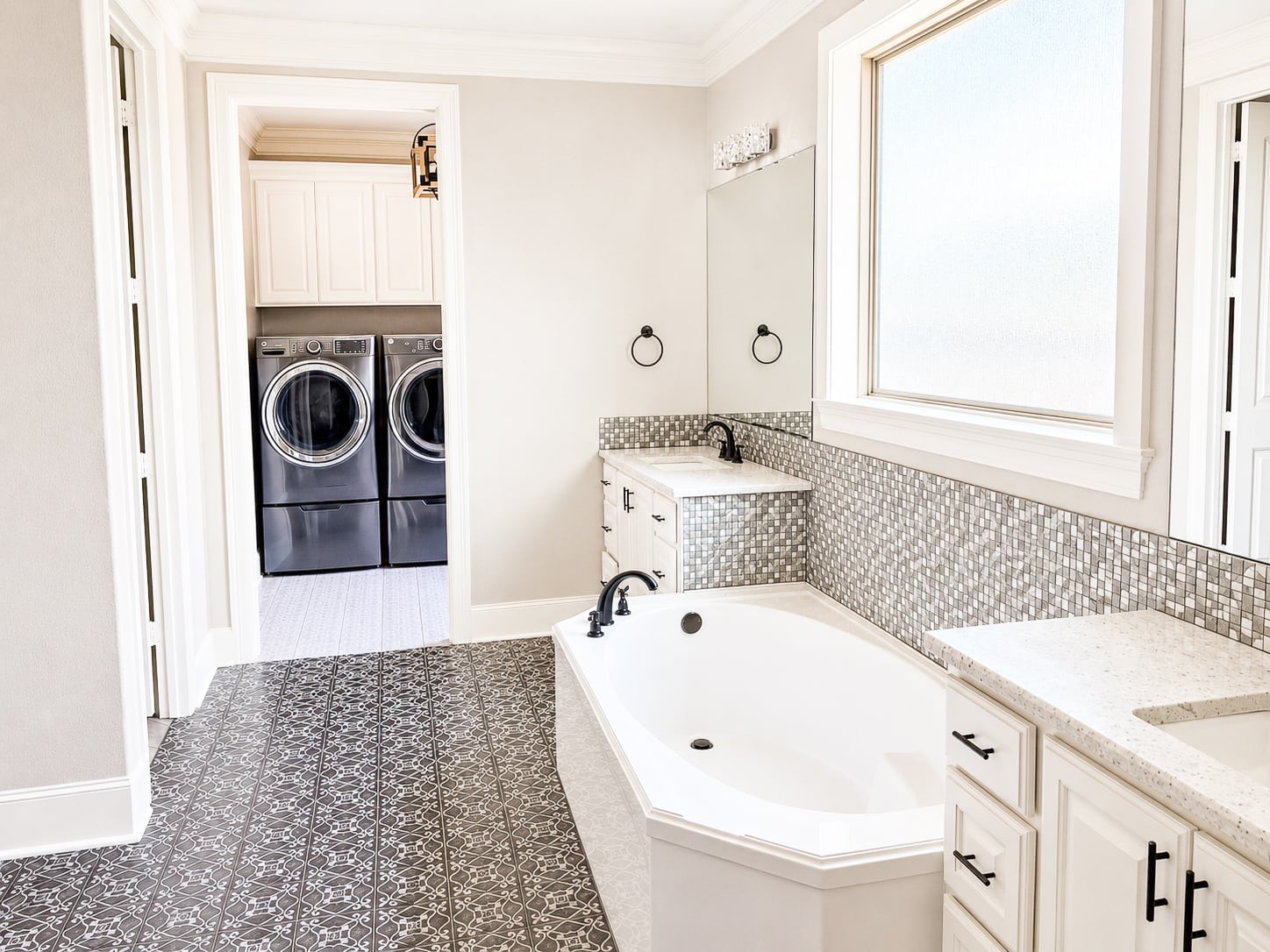 Large soaking tub in the primary bathroom